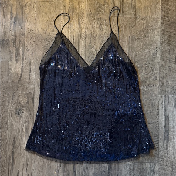 Free People Tops - Free People-Blue Sequin with Black Mesh Top-Size M